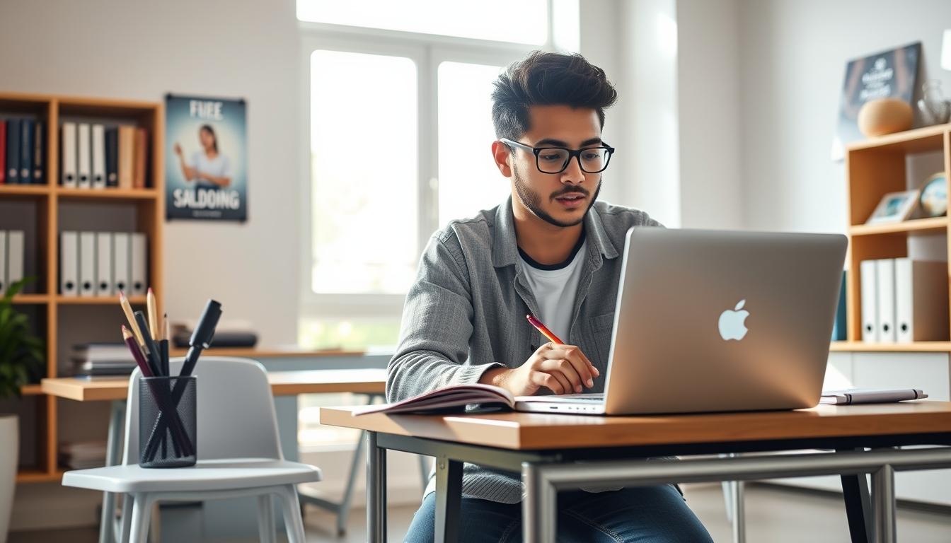 Student using a study guide to organize academic notes
